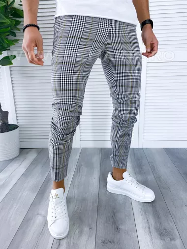 Pantaloni barbati casual regular fit gri in carouri B1640 F2-1